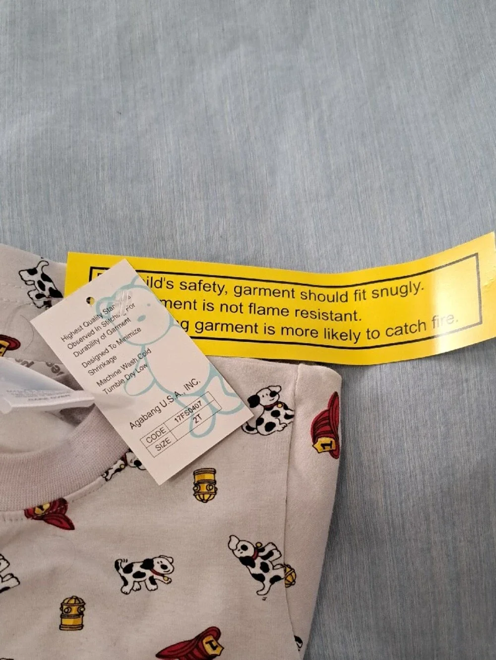 NWT Kids 2T Cotton Two-Piece Pajama Set in Light Grey with Firefighter Print